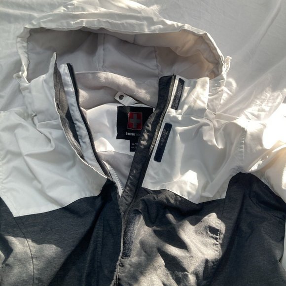 Swiss Tech Jacket Womens Hooded Double Full Zip White Coat Xl Ski Snow Warm - Picture 5 of 11